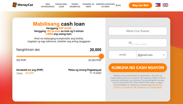 MoneyCat PH: FIRST LOAN 0% up to 20000 PHP. REPEAT 0.4% up to 20000 PHP. TERM 90-180 days.