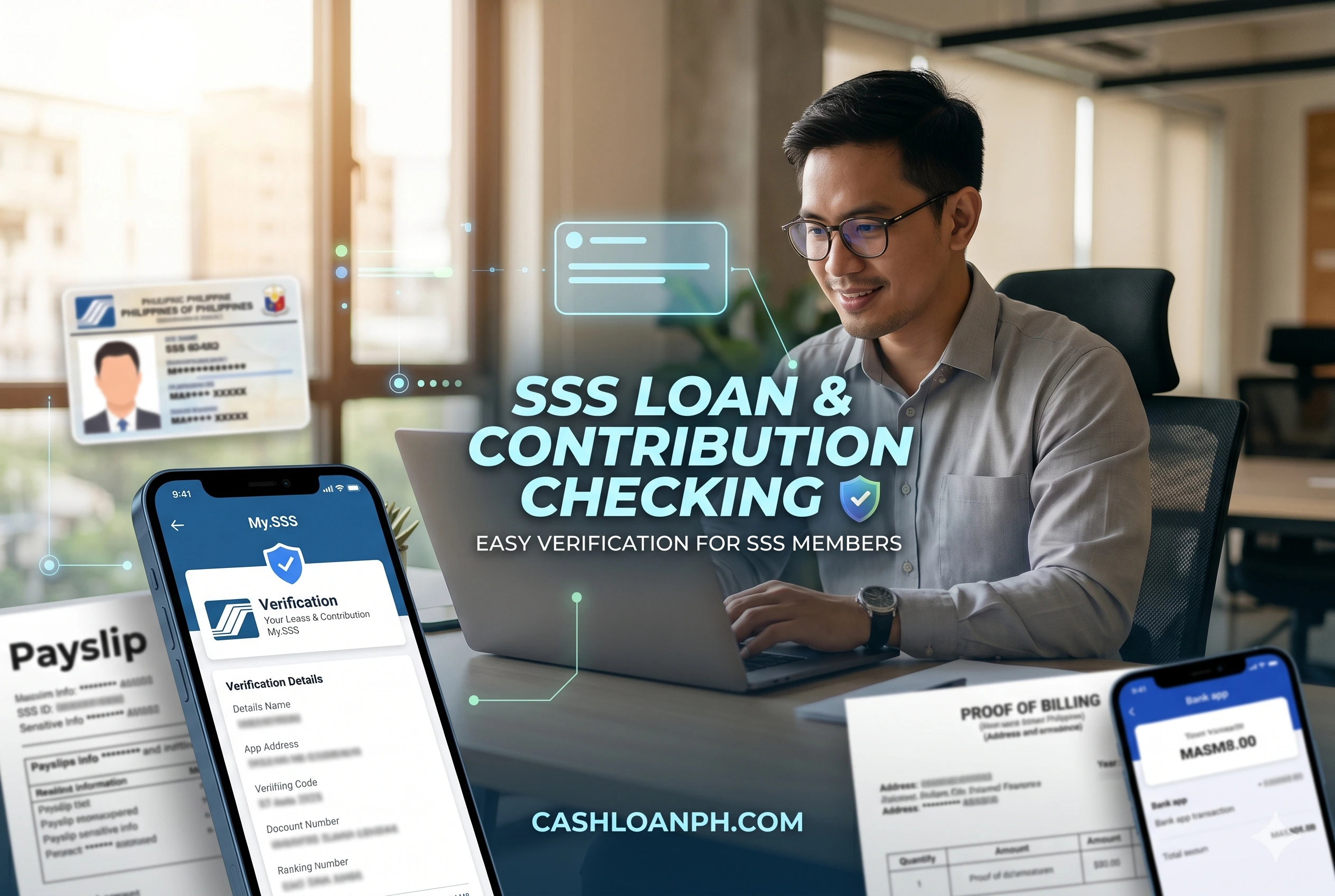 Borrower reviewing SSS contribution records and existing loan balances before emergency loan application