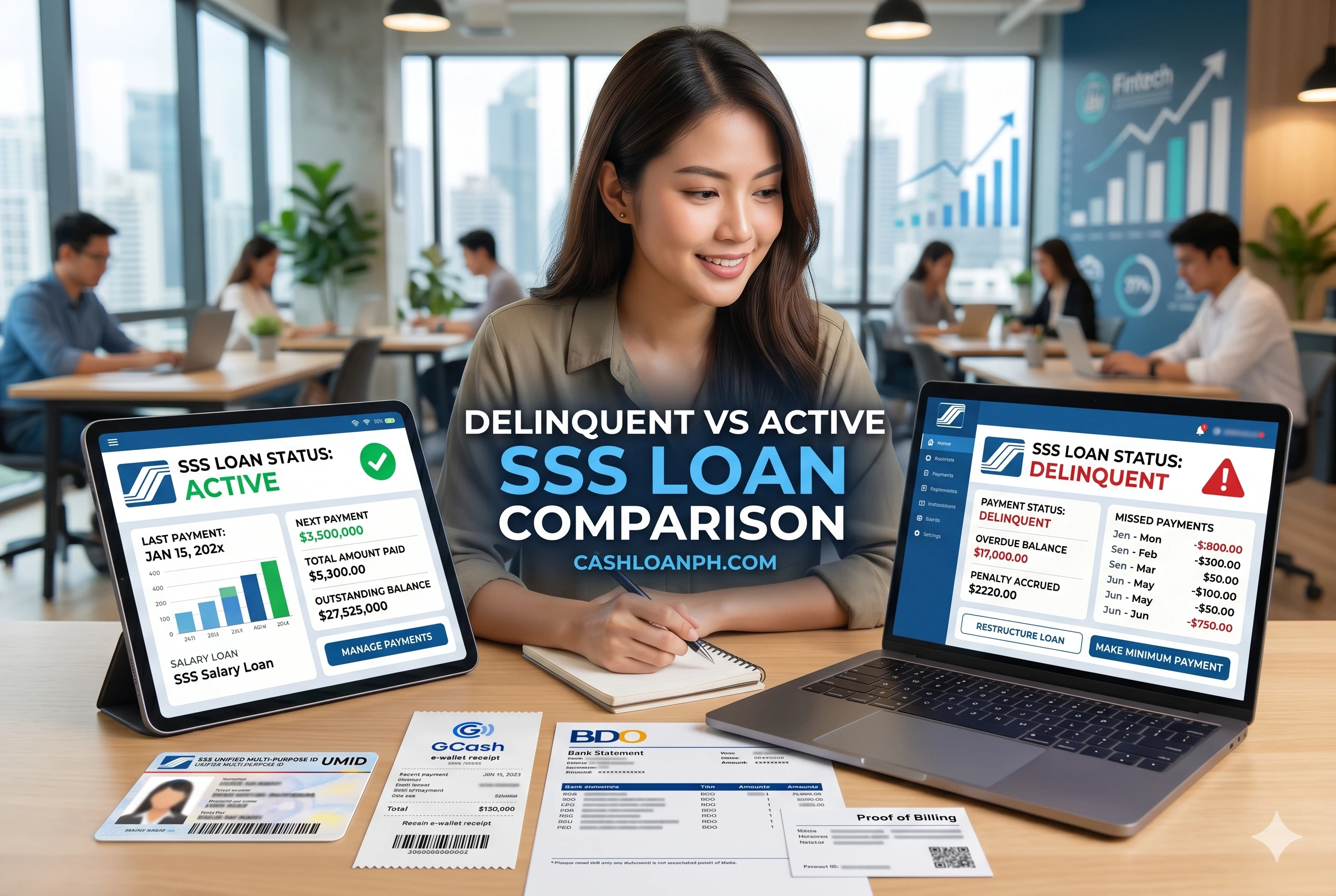 Comparison of active versus delinquent SSS loan accounts during emergency loan assessment