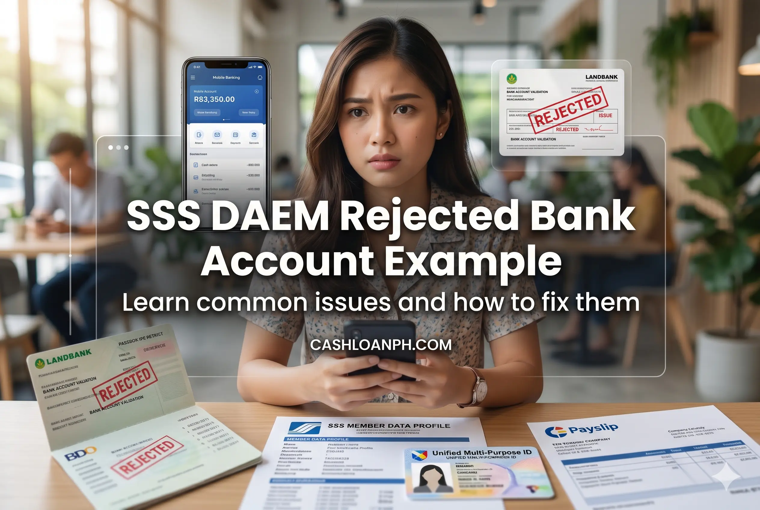 SSS DAEM rejected bank account enrollment showing invalid account verification and payout routing error