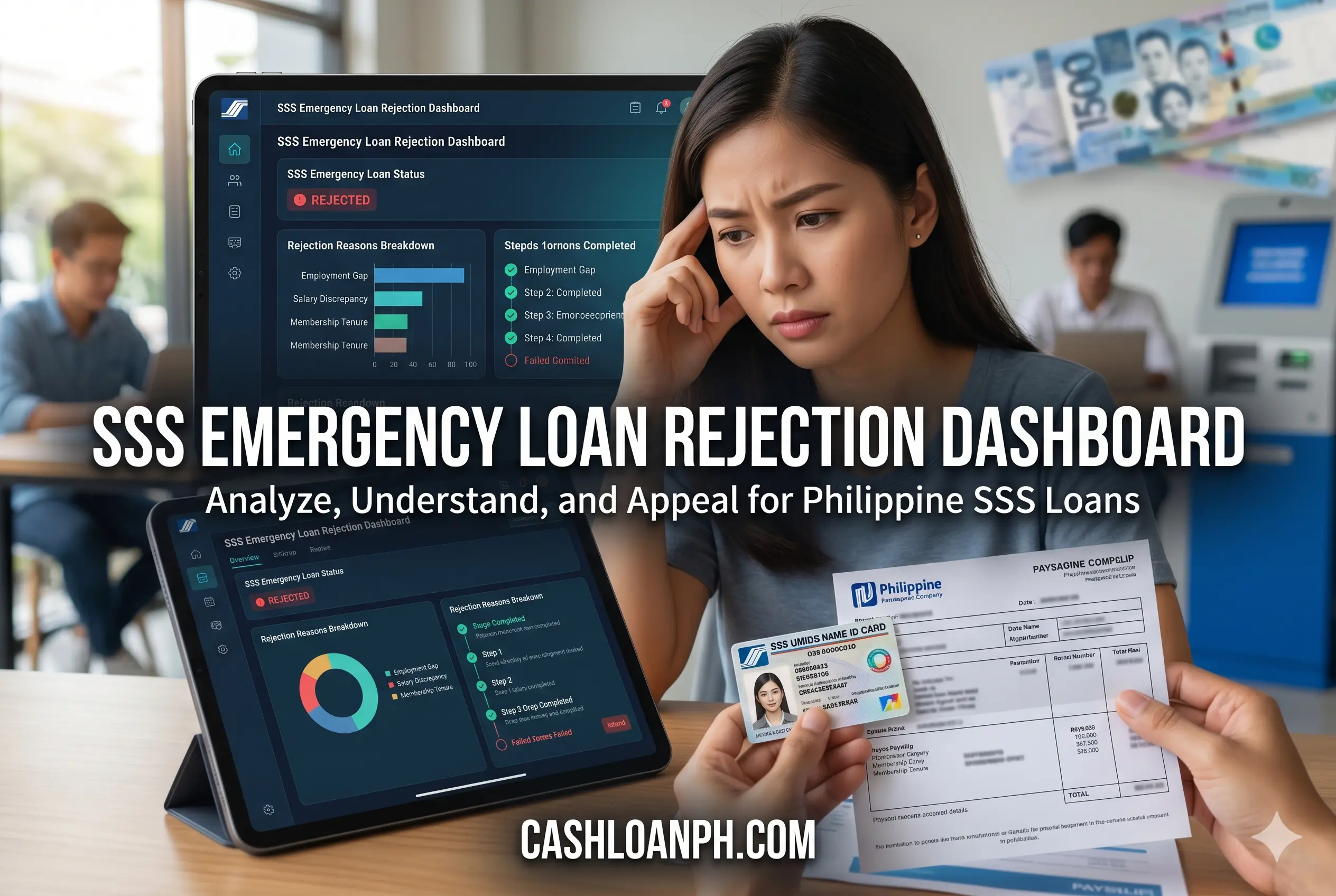 SSS emergency loan rejected status showing employer certification and bank validation errors