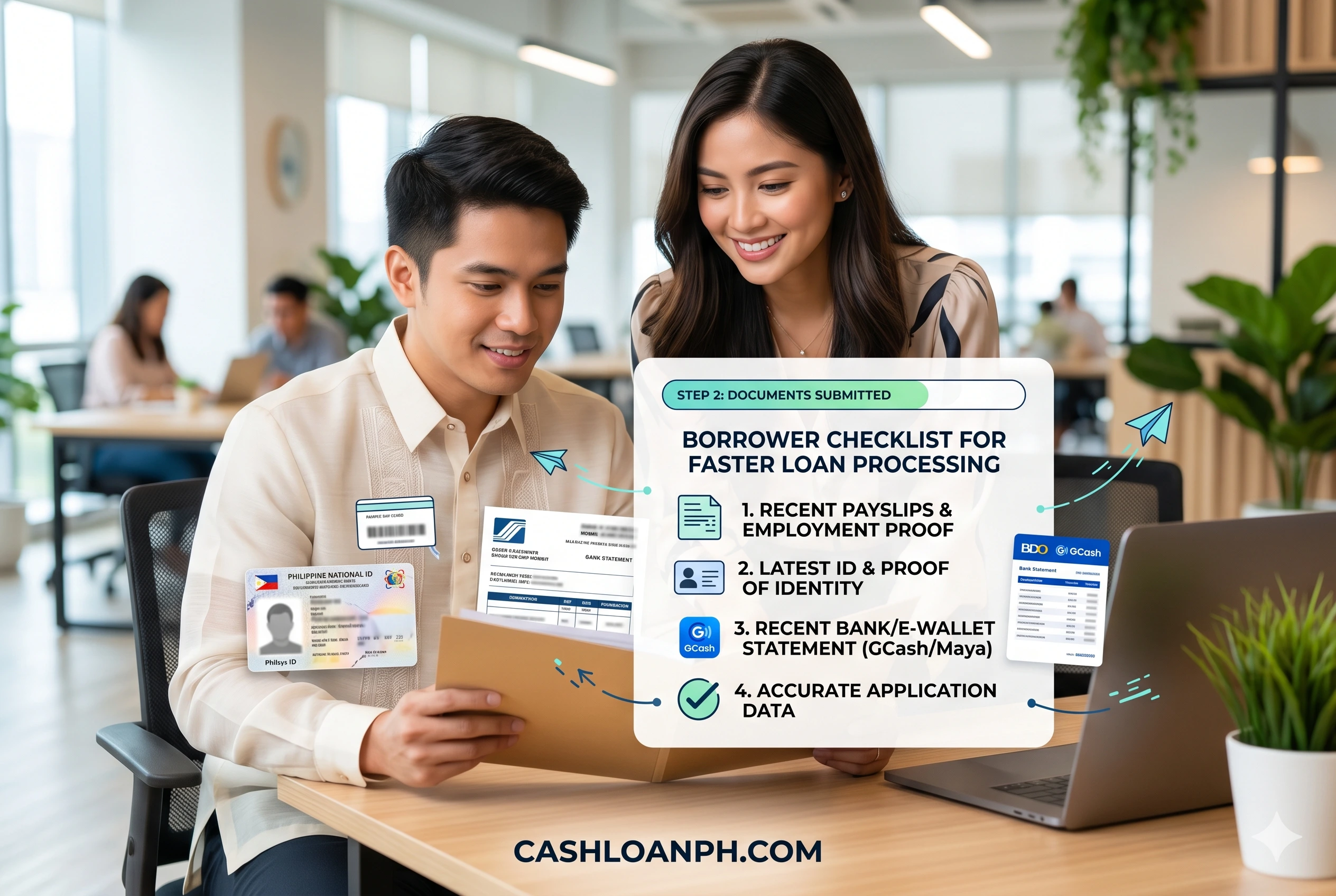 Checklist showing ID preparation, accurate information entry, selfie verification quality, and application tracking