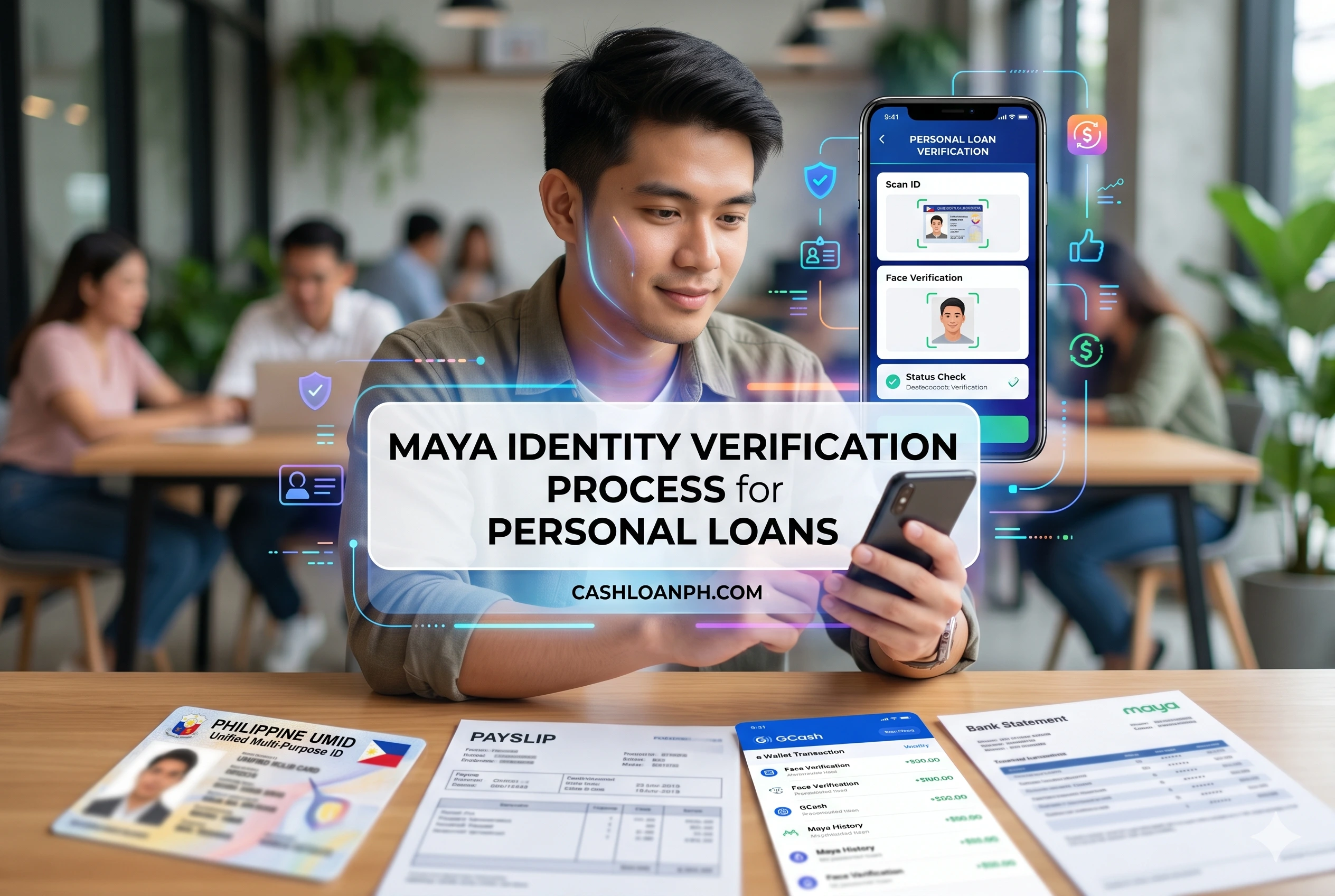 Digital identity verification workflow for Maya Personal Loan application including ID validation and facial verification