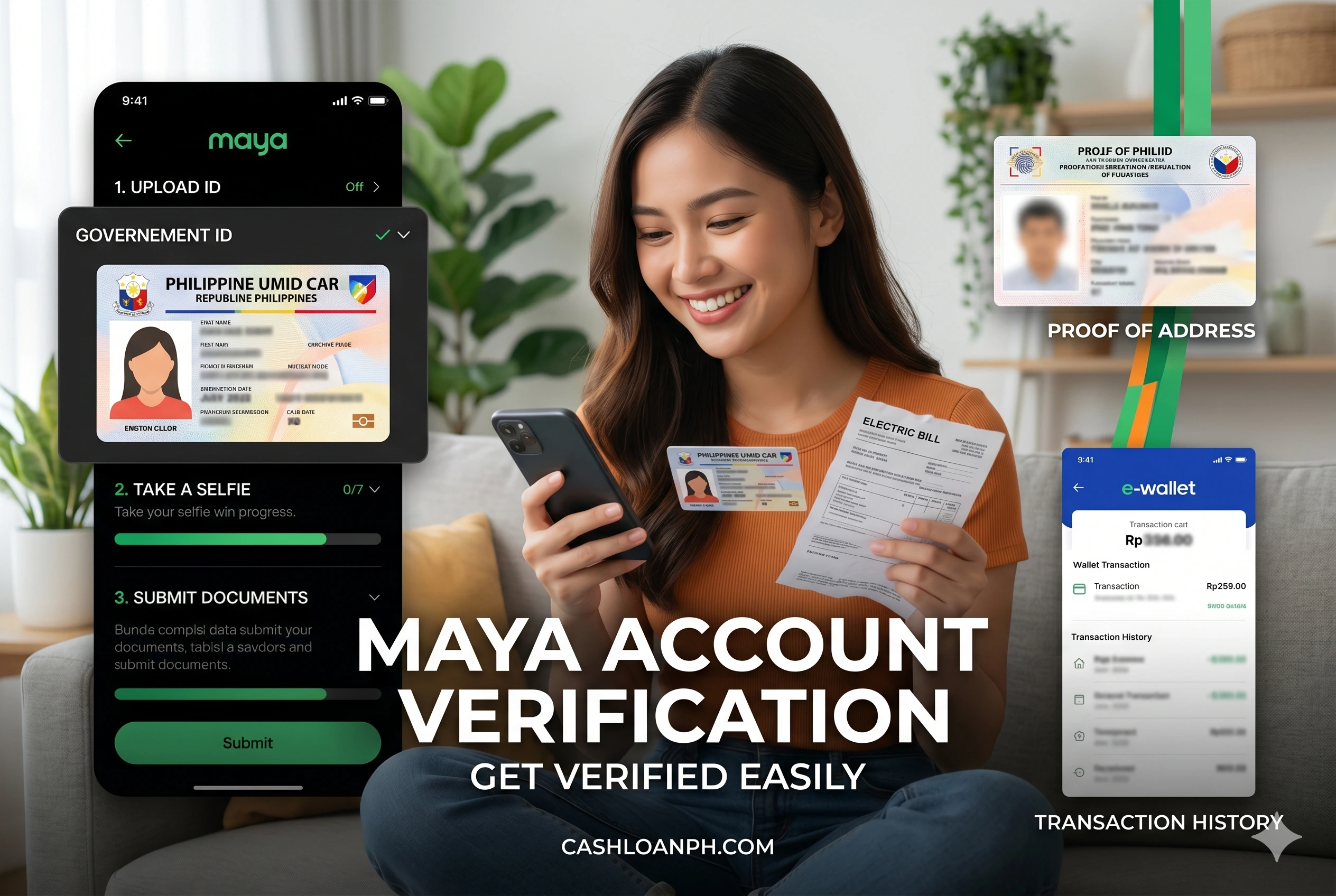Maya account verification stages KYC identity verification selfie and OTP authentication