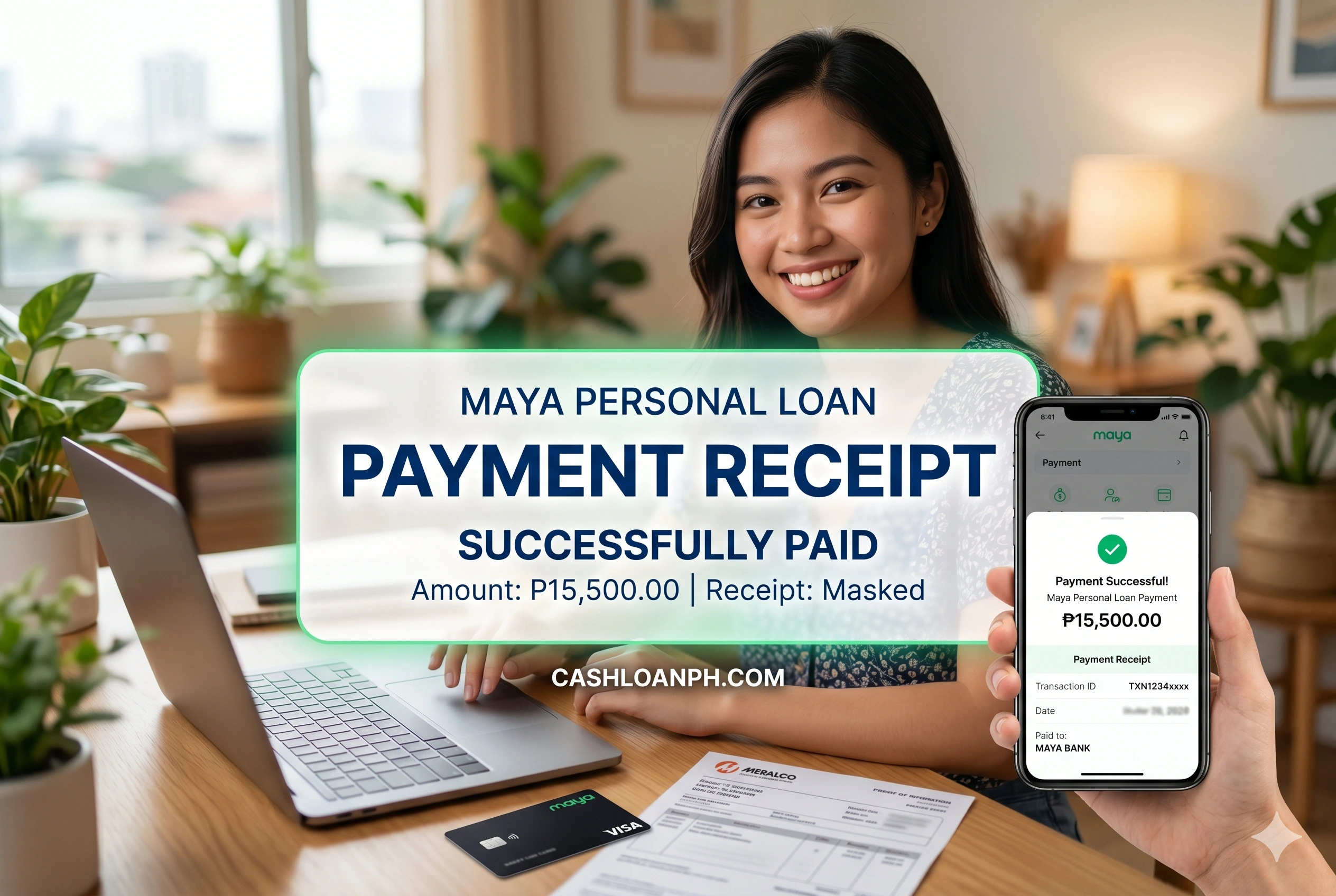 Maya Personal Loan Payment Receipt Example Maya personal loan payment receipt showing reference number and successful repayment confirmation